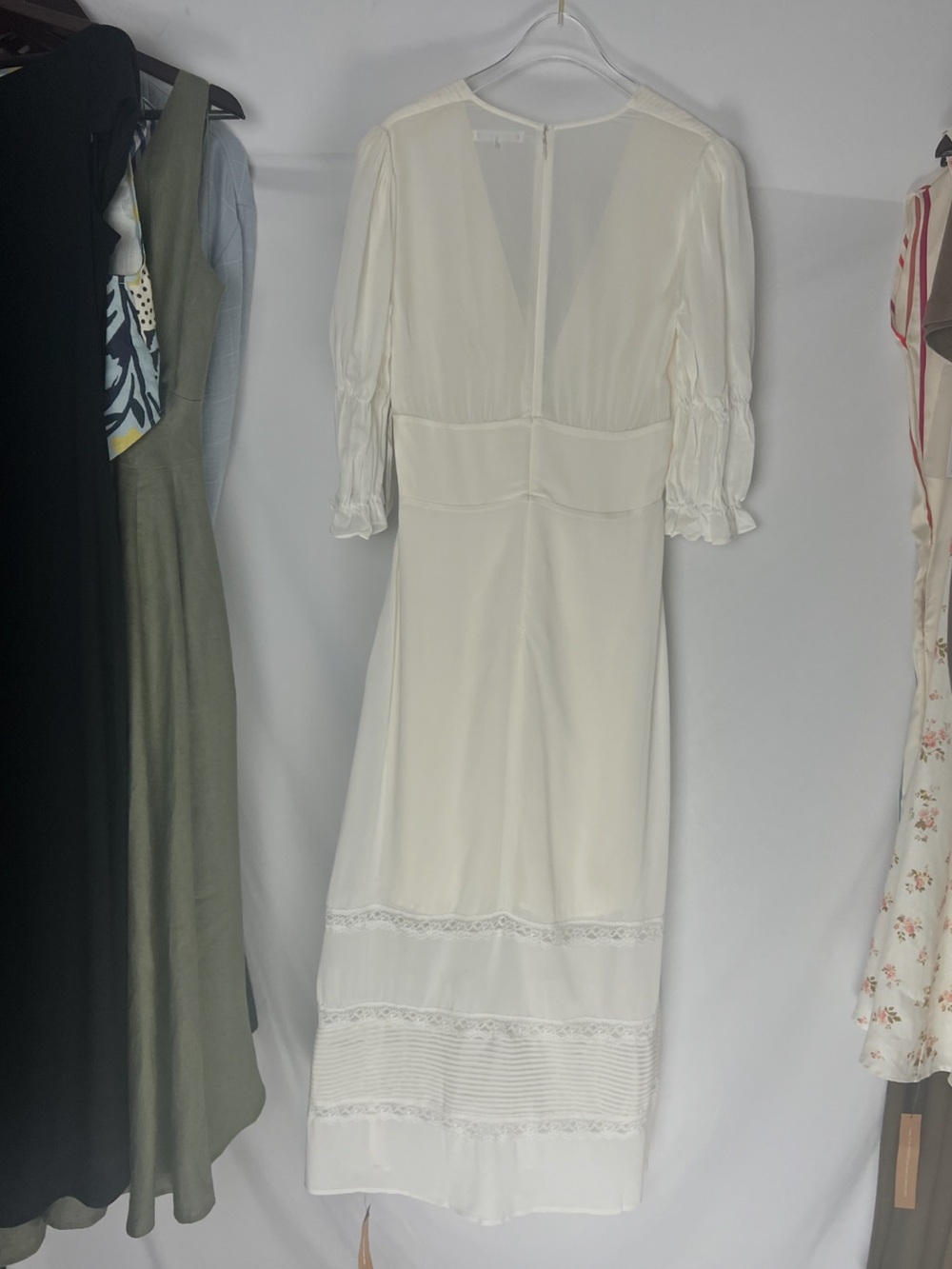 Reformation Ginny Midi Dress Lace Trim Inset Sz 6 Cocktail Wedding Bridal - Picture 10 of 16
